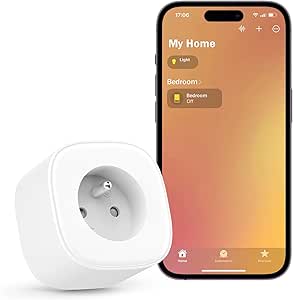 Meross Prise Connectée (Type E), 16A Prise WiFi Compatible avec Apple HomeKit, Amazon Alexa et Google Home, Prise Intelligente avec Commande Vocale, Contrôle à Distance et Fonction de Temps