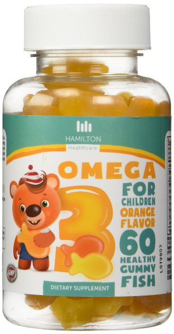 Omega 3 for Children, 60 Healthy Gummy Fish Orange Flavor with No Artificial Flavors By Hamilton Healthcare