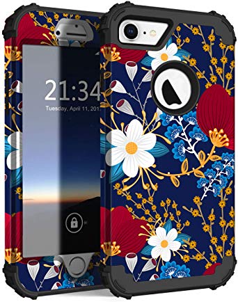 Hocase iPhone 8 Case iPhone 7 Case, Shockproof Protection Heavy Duty Hard Plastic Silicone Rubber Bumper Full Body Protective Case for iPhone 8, iPhone 7 (4.7-Inch Display) - Creative Flowers