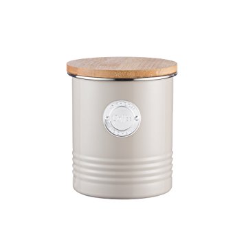 Typhoon Living Carbon Steel Coffee Canister with Bamboo Lid, 33-3/4-Fluid Ounces, Putty