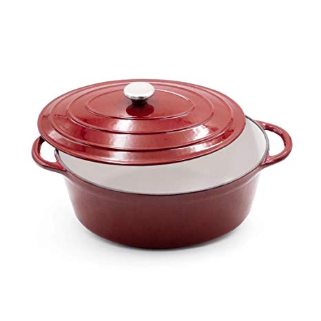 Enameled Cast Iron Oval Dutch Oven - Burgundy Red 7-Quart, AIDEA