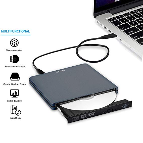 JOTEC USBC Type C USB 3.0 External Aluminum DVD Burner DVD Writer DVD Player CD Drive DVD Rewriter with Lightscribe Compatible for Old and New MacBook Pro Air iMac(2012-2018) (Grey)