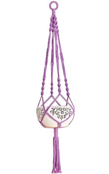 Mkono Colorful Macrame Plant Hanger Indoor Outdoor Hanging Planter Basket Cotton Rope 4 Legs 40 Inch--Purple