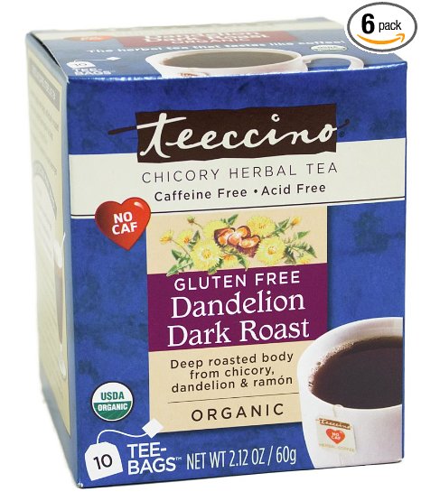 Teeccino Dandelion Dark Roast Herbal Coffee - 10 bags per pack -- 6 packs per case.