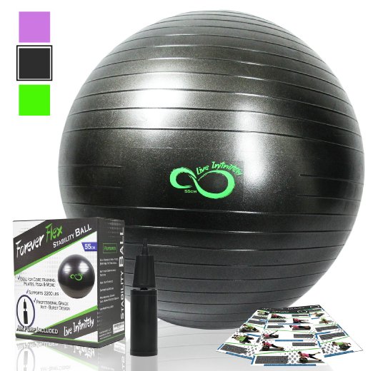 Exercise Ball -Professional Grade Anti Burst Tested with Hand Pump- Supports 2200lbs- Includes Workout Guide Access- 55cm65cm75cm85cm Balance Balls
