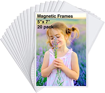 HIIMIEI Magnetic Photo Frames for Refrigerator 5x7 Inches, 20 Pack, No Sratched Fridge Magnets Picture Frame Photo Sleeves Protected by Removable Film