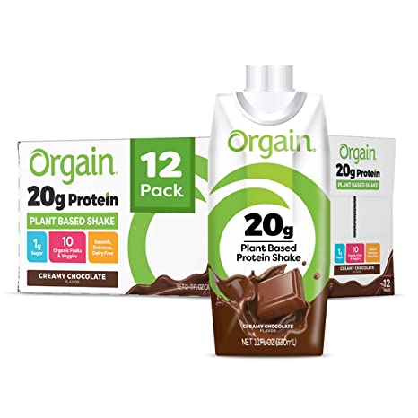 Orgain 20g Plant-Based Protein Shake - Creamy Chocolate - Gluten Free, Vegan, Non Gmo, Organic, Soy Free, Dairy Free, 11 oz Shake, 12 Pack