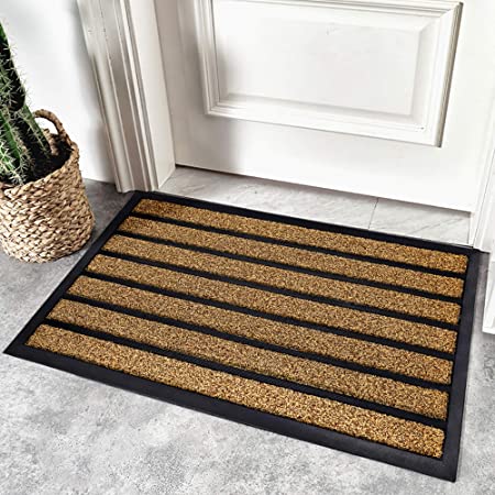 Olanly Original Durable Striped Door Mat, Indoor Outdoor, Easy Clean, Heavy Duty Doormat, 29X17, Striped Brown