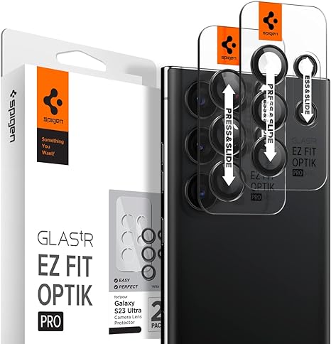 SPIGEN EZ Fit Glas.tR Optik Pro Camera Lens Protector Designed for Galaxy S23 Ultra (2023) Tempered Glass [2-Pack] - Black