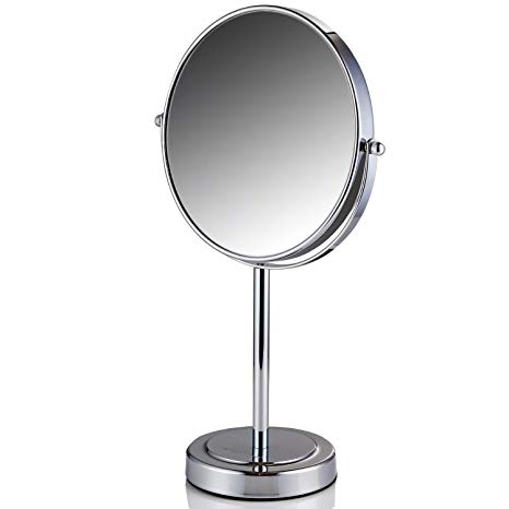Ovente 8-Inch Tabletop Magnified Vanity Makeup Mirror, Dual-Sided 1X/7X, 15-Inch Height, Chrome (MNLMT80CH1X7X)