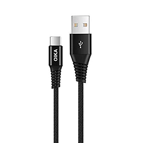 Type C Cable,OIKA 1 Pack Nylon Braided USB C to USB A Charger Cord for Samsung Galaxy S9 S8 Note 8,Apple New MacBook, Nexus 6P 5X,Google Pixel,LG G5 G6,Black