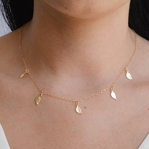 Gold Leaf Necklace Tiny Leaf Charms 14k Gold Filled Necklace Jewelry
