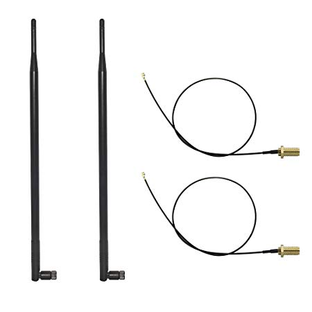 HUACAM 2.4GHz 5GHz Dual Band 9dBi Indoor Omni-directional Antenna 802.11n/b/g RP-SMA Male Connector   2 x 21cm U.FL Mini PCI to RP-SMA Pigtail Antenna WiFi Cable