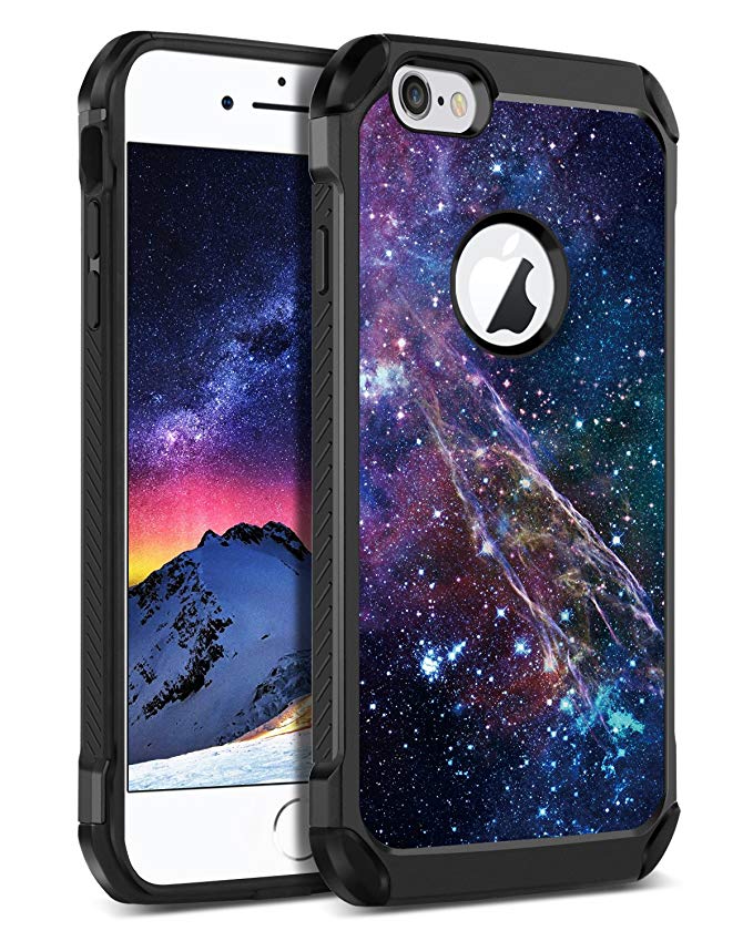 BENTOBEN iPhone 6S Case, iPhone 6 Case Space Nebula Galaxy Stars Universe Pattern Design Case Cover Heavy Duty Slim Shockproof Phone Cases Dual Layer 2 In 1 Hybrid Protective Phone Case Cover - Black