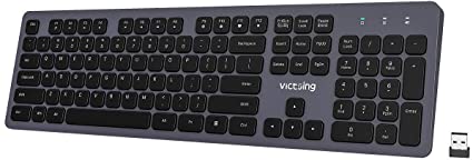 VicTsing Wireless USB Computer Keyboard - 2.4G Cordless Quiet Ergonomic Full Size Keyboard Compatible for Windows/PC/Laptop/Desktop/Surface/Chromebook/Mac Computer