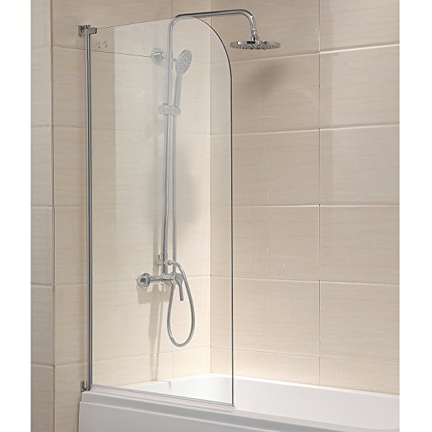 WaaGee 55"X31" Bath Shower Door 1/4" Clear Glass Pivot Radius Frameless Chrome Finish