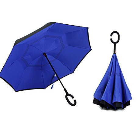 Alink Inside Out Reverse Folding Umbrella, Large Double Layer Outdoor Rain & Sun Inverted Open & Close No Drip Umbrella