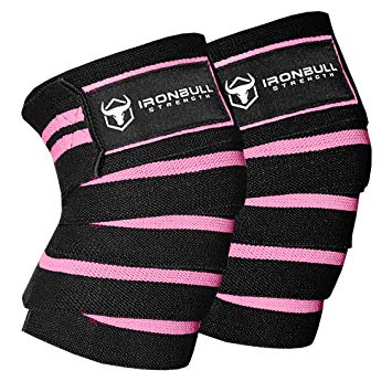 Iron Bull Strength Knee Wraps (1 Pair) - 80" Elastic Knee and Elbow Support & Compression - for Weightlifting, Powerlifting, Fitness, WODs & Gym Workout - Knee Straps for Squats