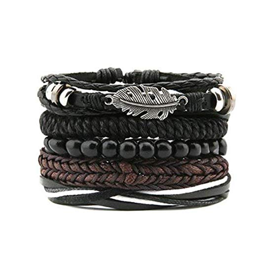 LOLIAS 4-24 Pcs Woven Leather Bracelet for Men Women Cool Leather Wrist Cuff Bracelets Adjustable