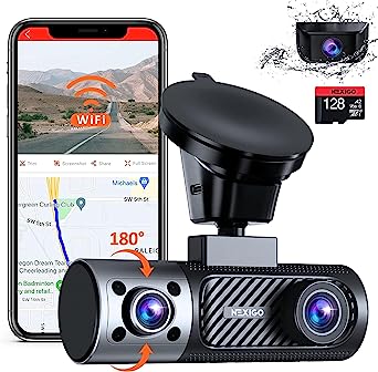 NexiGo 3 Channel Dash Cam with Rotatable Interior/Front Camera, Sony_Sensors, Front and Rear with Cabin, 4K/2K-1440P 1080P 1080P, Super Night Vision, 24hr Parking Mode, GPS, WiFi, G-Sensor