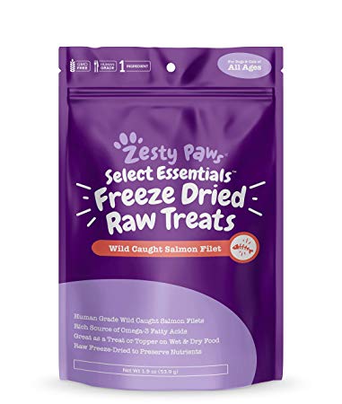 Zesty Paws Freeze Dried Salmon Filet Treats for Dogs & Cats - with Pure Raw & Wild Caught Pacific Sockeye Salmon Fish - Omega 3 EPA   DHA Fatty Acids for Joint & Immune Support   Skin & Coat Health