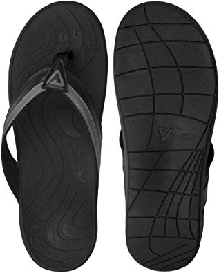 V.Step Orthotic Flip Flops - Wide Width Women's and Men's Thong Sandals with Arch Support for Comfortable Walk, for Plantar Fasciitis, Flat Feet, Heel Pain, Black