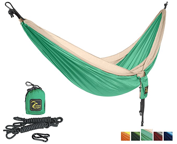 SPRING SALE Camping Hammock Set - Incl. 2 carabiners and 2 ropes - 108 x 55 in - 440 lbs load - Top Rated Best Quality Lightweight Parachute Nylon 210T Travel Hammocks for Hiking, Balkony, Garden, Great Gift.