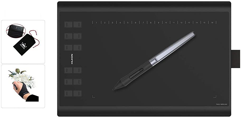 Android Supported, HUION Upgraded H1060P Drawing Tablet, Battery-Free Graphics Tablet with Tilt Function, 8192 Pen Pressure Sensitivity, 12 Express Keys, 10x6.25inch Digital Pen Tablet for Windows Mac