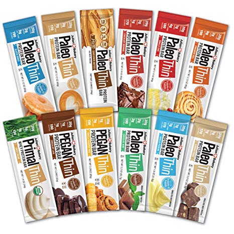 Paleo Thin® Protein Bars (New Variety Box) (20g Protein)(Gluten-Free)(Low Carb)(12 Bars)