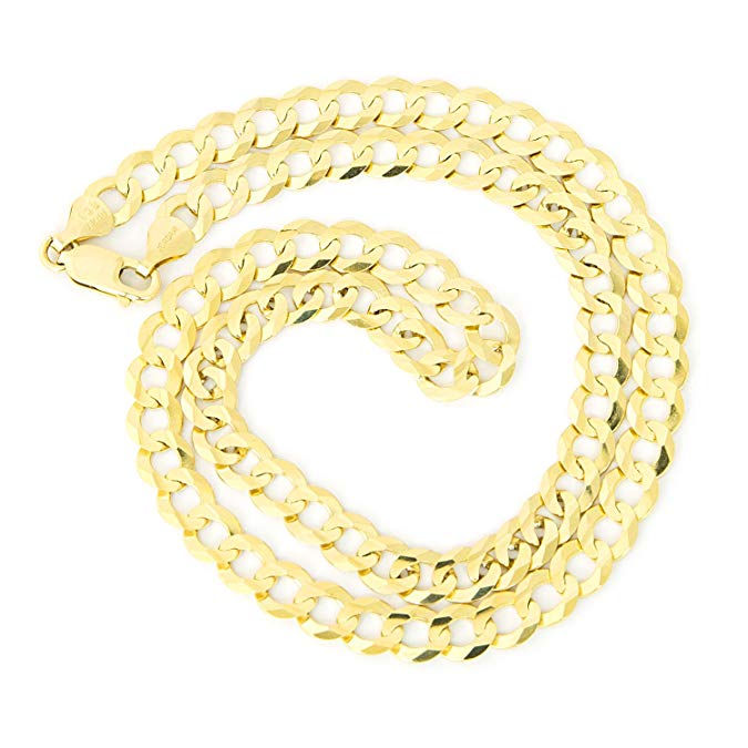 Men's Solid 14k Yellow Gold Comfort Cuban Curb Chain Necklace