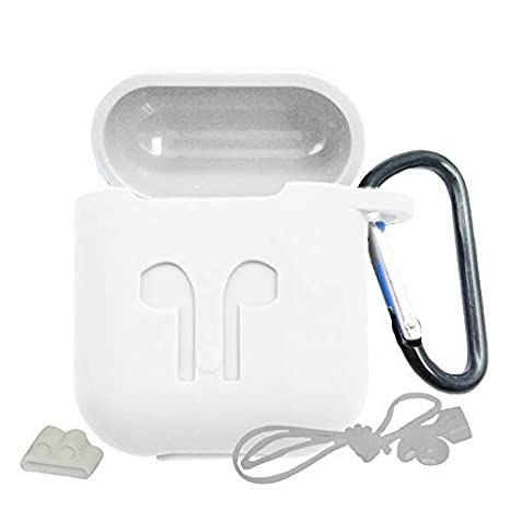 Brain Freezer 5 in 1 Silicone Set with Protective Case   Carabiner Hook   Anti-Lost Earphone Strap   Ear Tips   Watch Band Holder Compatible with AirPods Tranparent