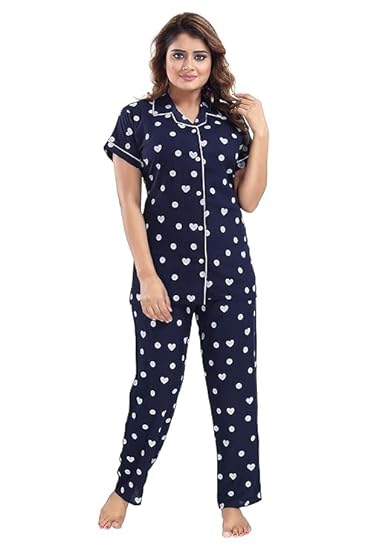 Star Textiles Women's Cotton Printed Night Suit Set of Shirt and Pyjama