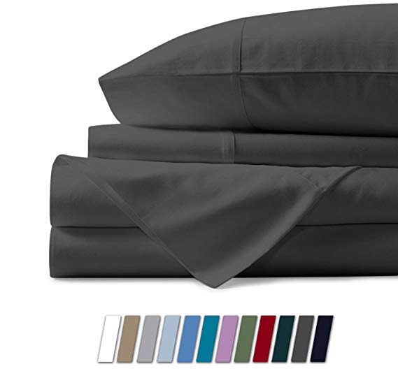 1000 Thread Count Best Bed Sheets 100% Egyptian Cotton Sheets Set - STONE GREYLong-staple Cotton California King Sheet For Bed, Fits Mattress Upto 18'' Deep Pocket, Soft & Silky Sateen Weave Sheets