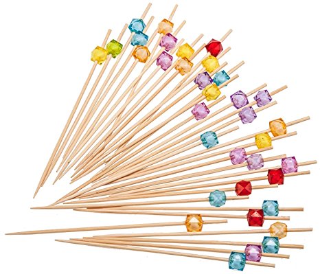 PuTwo Cocktail Picks Toothpicks Handmade Multicolor Appetizer Bamaboo Sticks - 100 Counts