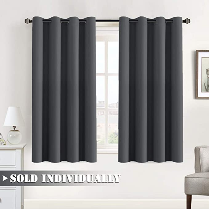 Flamingo P Dark Grey Blackout Curtains for Bedroom Thermal Insulated 63 inches Long Room Darkening Panels Noise Reducing Grommet Top Window Curtains Draperies, Deep Gray 52 x 63 inch, 1 Panel