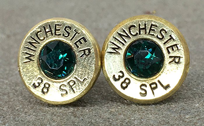 Bullet Stud Earrings 38 Special in Swarovski Emerald Green May Birthstone