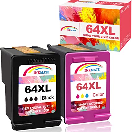 INKMATE Re-Manufactured Ink Cartridge Replacement for HP 64XL N9J92AN Black & N9J91AN Color for HP Envy Photo 6252 6255 6258 7155 7158 7164 7864 7858 7855 Envy 5542 (1 Black/1 Color, 2Pack)