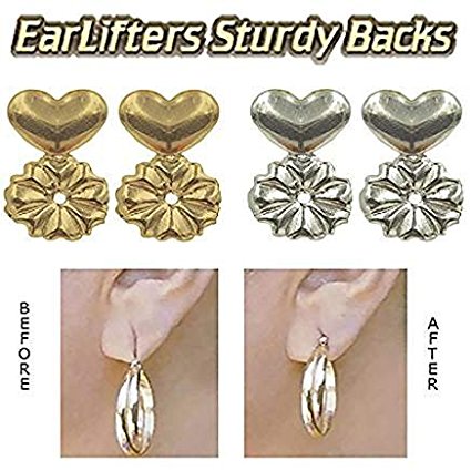 Womens Earring Lifters - 2 Pairs of Adjustable Hypoallergenic Earring Lifts