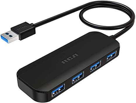 RCA USB Hub, 4 Port USB 3.0 Hub, Portable Hub for PC, Laptop, USB Flash Drives, and Mobile Hard Disk and Other USB A Devices (Black)