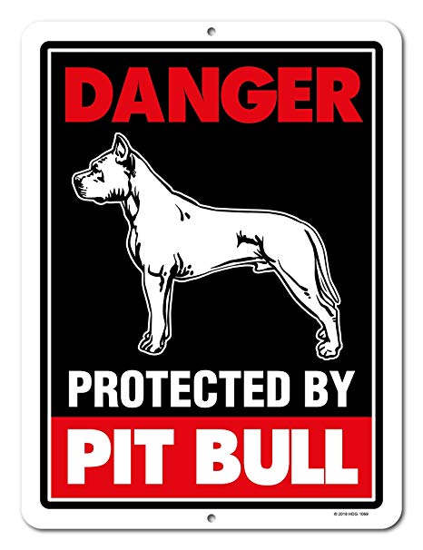 Honey Dew Gifts Pitbull Sign Danger Protected by Pit Bull 9 x 12 Inch Beware of Dog Warning Metal Aluminum Tin Sign - Pitbull Accessories, Pitbull Yard Signs
