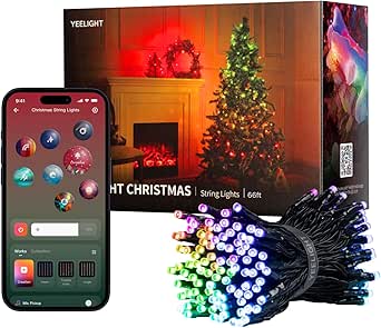 YEELIGHT Christmas Tree RGBIC light strip, 66 Ft w/ 200 LEDs, 20  Preset Lighting Effects, Music Flow, App Control, Bluetooth Connected, DIY, Smart Color Changeing Lighting for Holiday/Halloween/Patio