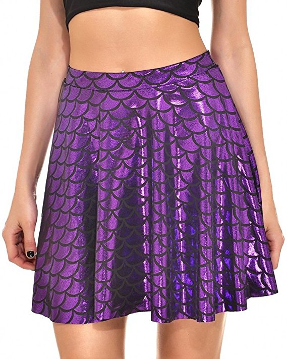 Alaroo Girls Stretchy Fish Scale Mermaid Print Flared Skater Mini Skirt S-XL