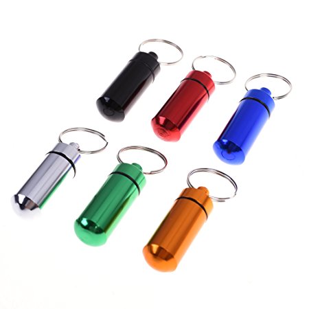 Kloud City 6Pcs Aluminum Pill Box Case with Keychain Bottle Container Travel Pocket Drug Holder