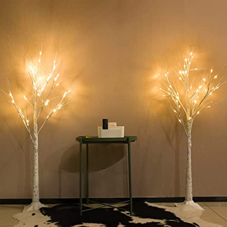 2-Pack 4FT Lighted Birch Tree (Higher Size & Floor Standing), Birch Christmas Tree with Lights, Warm White Birch Tree Light for Christmas Decorations Indoor Bedroom Home Thanksgiving Gifts