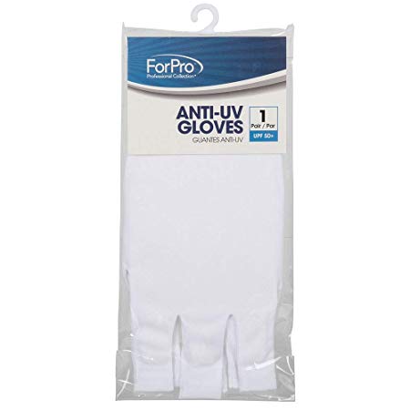 ForPro Anti-UV Gloves, White, Protective Gloves for UV Nail Curing Lamps, 1-Pair