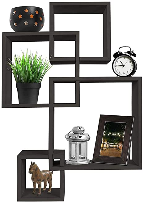 Floating Shelves, 4 Cube Intersecting Wall Mounted, Espresso Finish