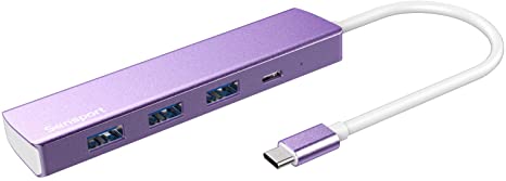 USB C Hub, Type C Hub, Sensport 4-in-1 Type C hub with PD 60W, USB 3.0 Compatible for Mac Pro and Other Type C Laptops Tablets (Purple)
