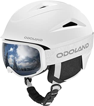 Odoland Snow Helmet, Ski Helmet with Ski Goggles for Snow Sports, Shockproof, Windproof, Safety Snowboard Helmet and Protective Goggles for Men Women and Youth