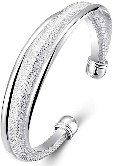 Trenro Fashion Women Jewelry Solid 925 Sterling Silver Bangle Bracelet Gift
