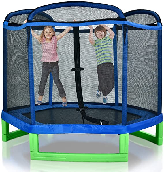 JOYMOR 7 FT Kids Trampoline with Safety Enclosure Net, Indoor & Outdoor Children's Jumper with Safety Lock, Heavy Duty Steel Frame, Great Gift for Kids